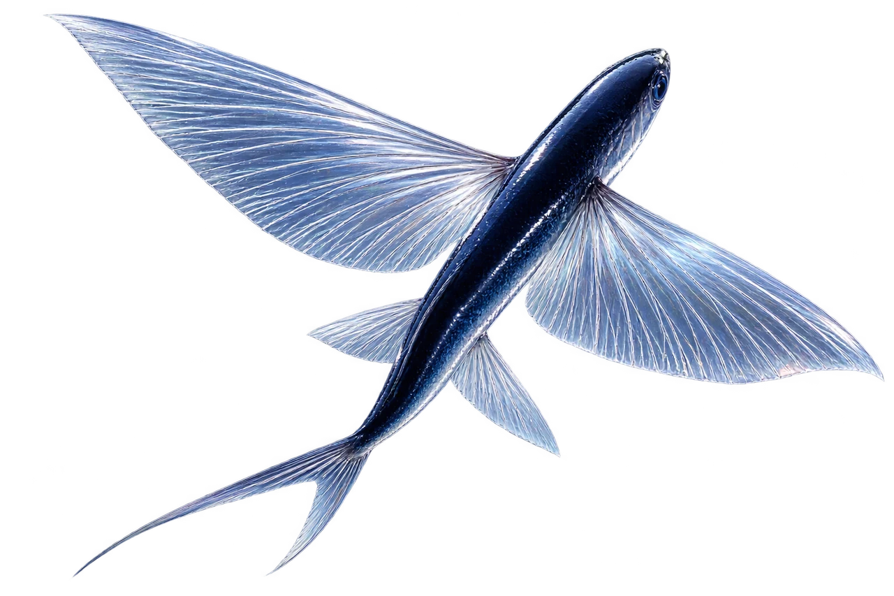 Flying fish gliding above deep blue water, the visual symbol of Flyfish Studio